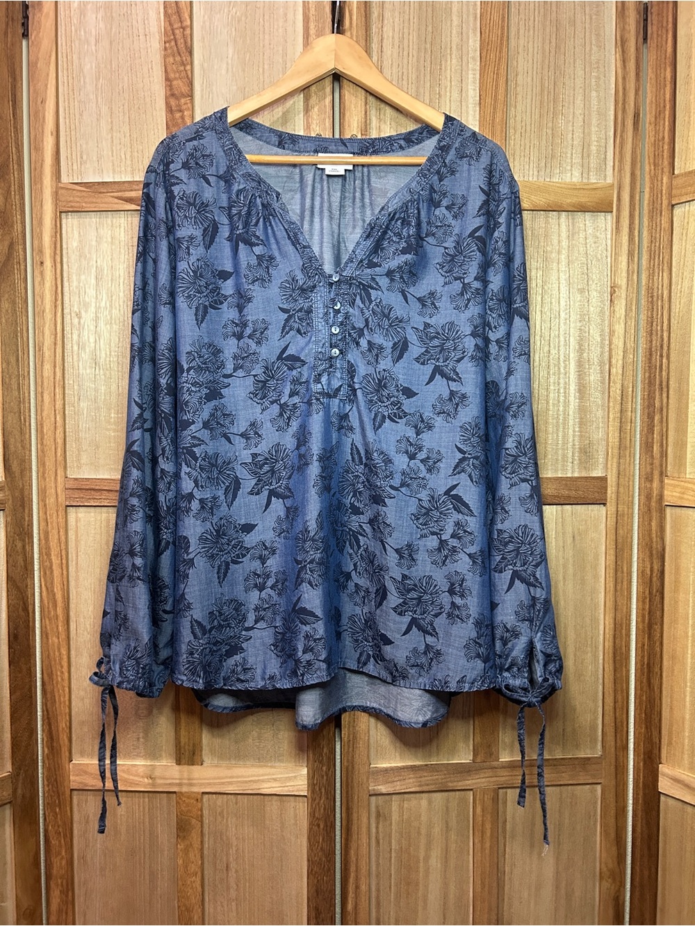 Liz Claiborne XXL Blue Floral Lyocell Popover Blouse